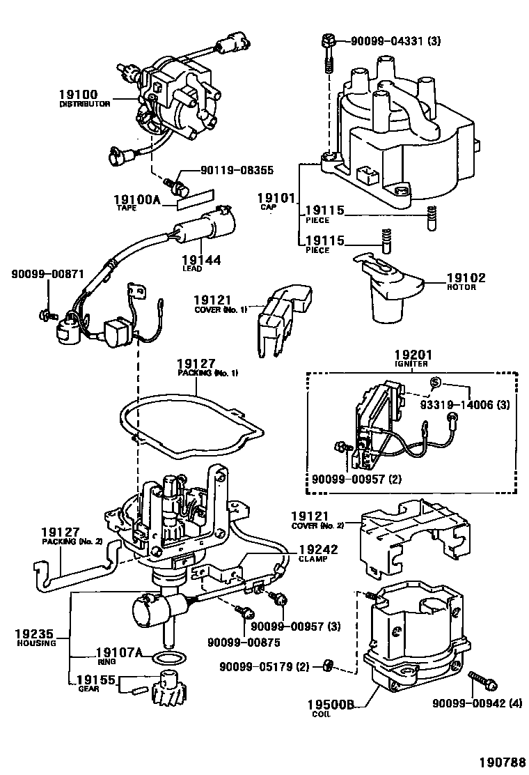 Toyota COROLLA 分电器 EPC diagram — 190788