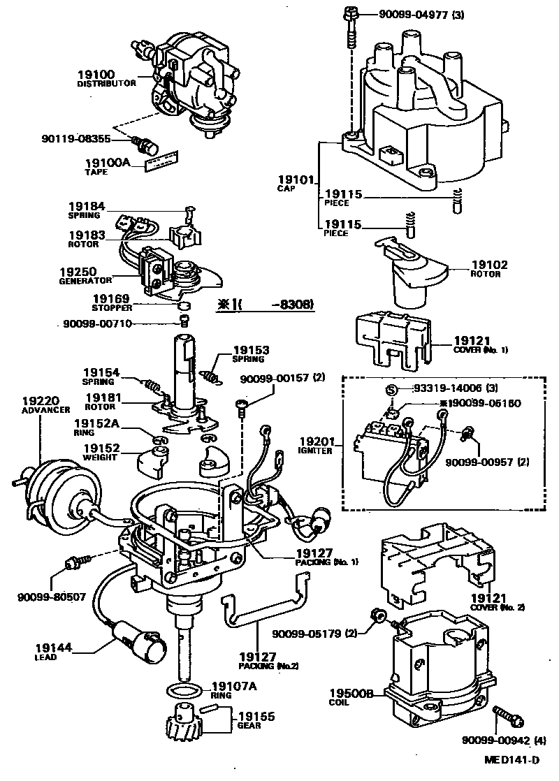 Toyota COROLLA 分电器 EPC diagram — MED141D