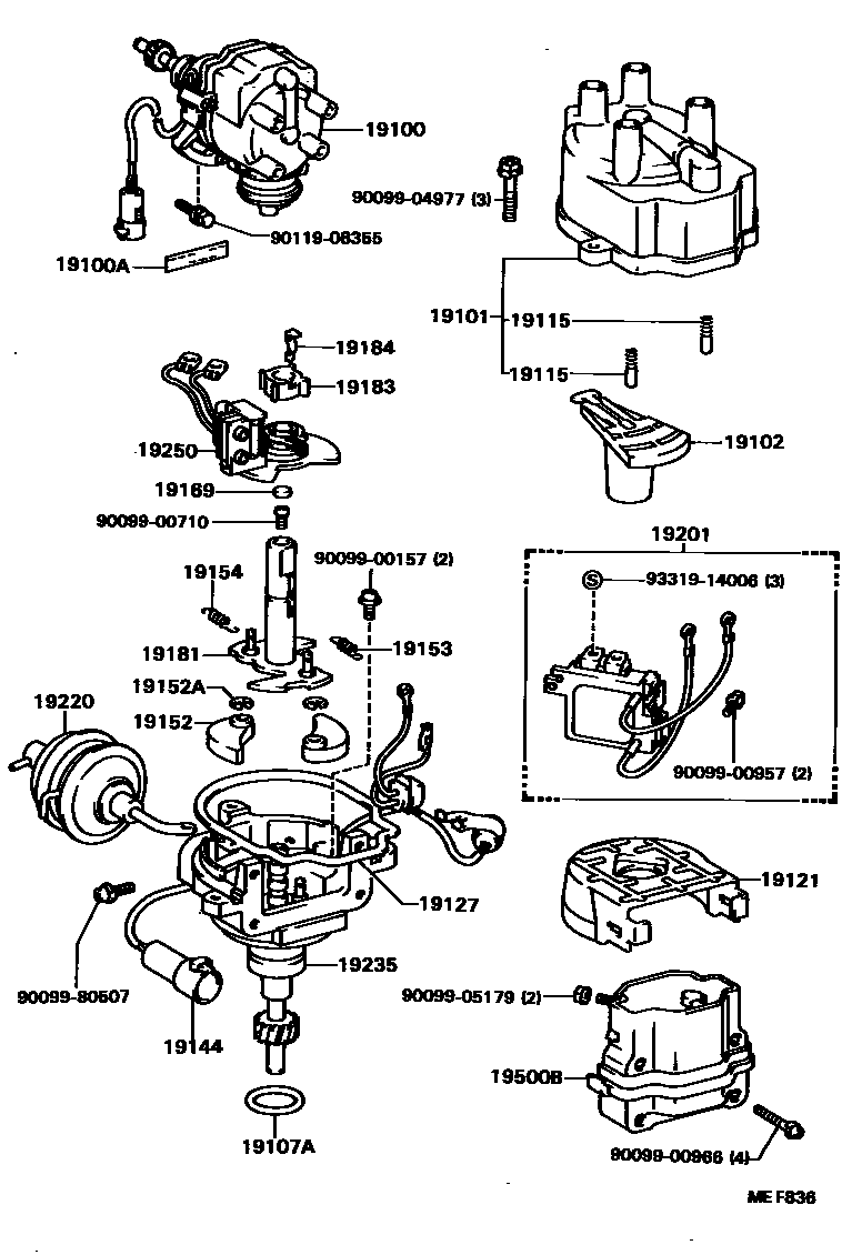 Toyota COROLLA 分电器 EPC diagram — MEF836