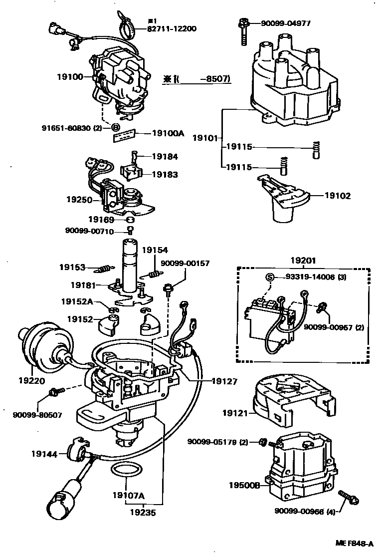 Toyota COROLLA 分电器 EPC diagram — MEF848A