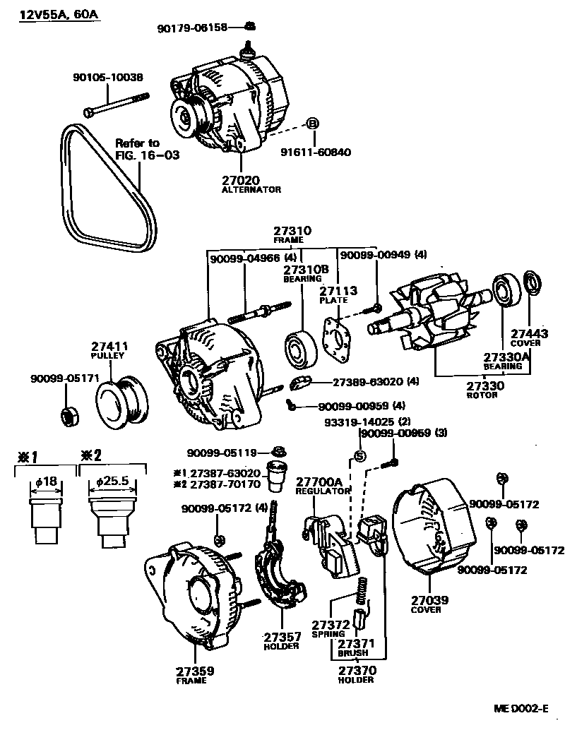 Toyota COROLLA Alternator EPC diagram — MED002E