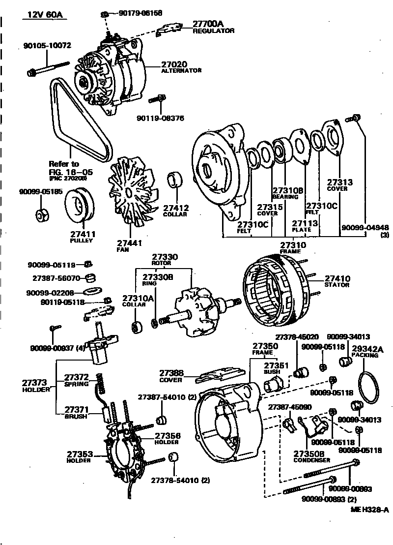 Toyota COROLLA Alternator EPC diagram — MEH328A
