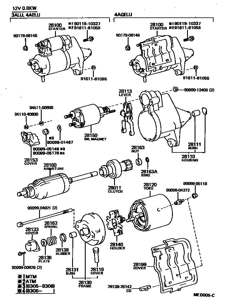 Toyota COROLLA 起动机 EPC diagram — MED005C