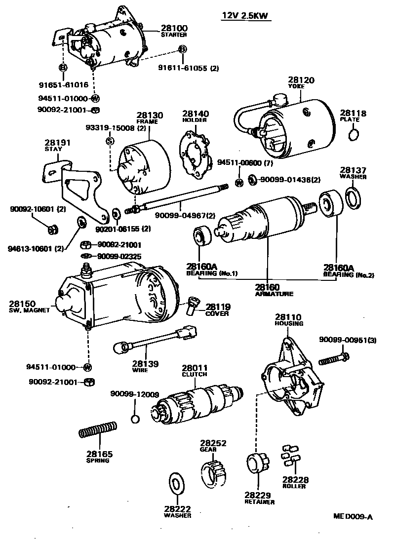 Toyota COROLLA 起动机 EPC diagram — MED009A