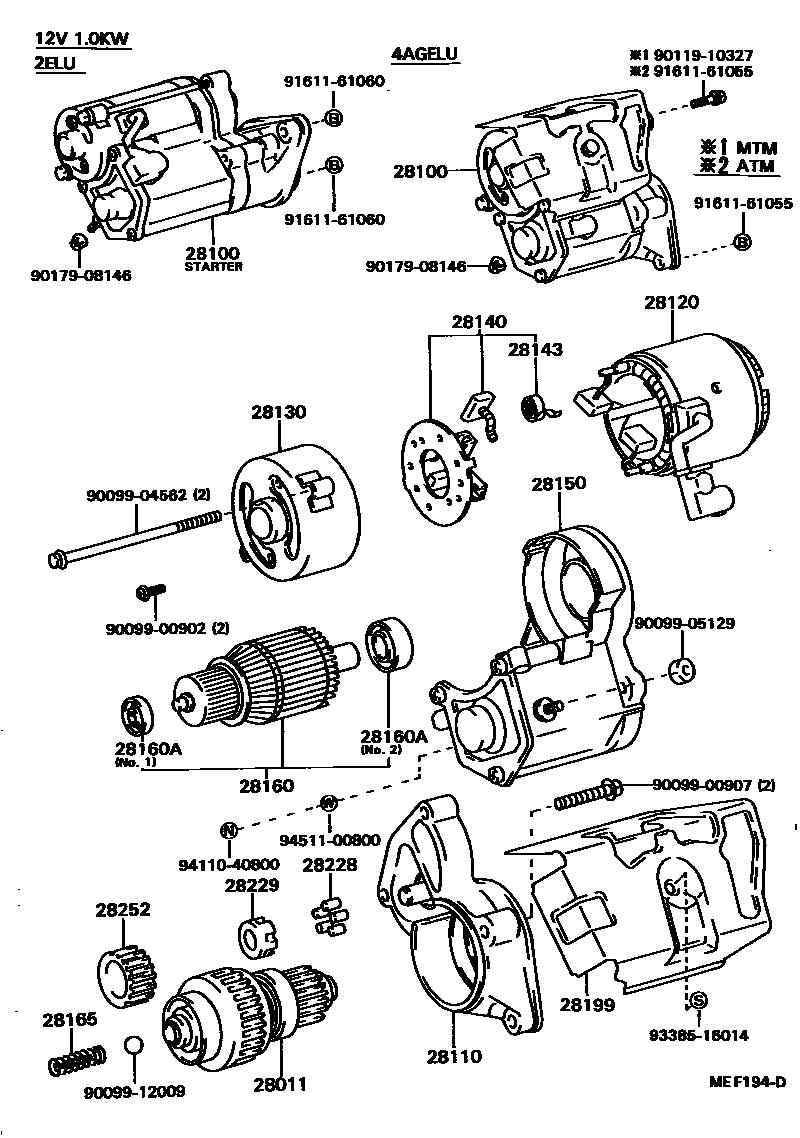 Toyota COROLLA 起动机 EPC diagram — MEF194D