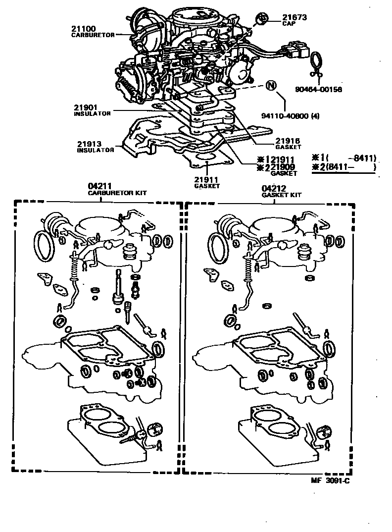 Toyota COROLLA carburetor assembly EPC diagram — MF3091C