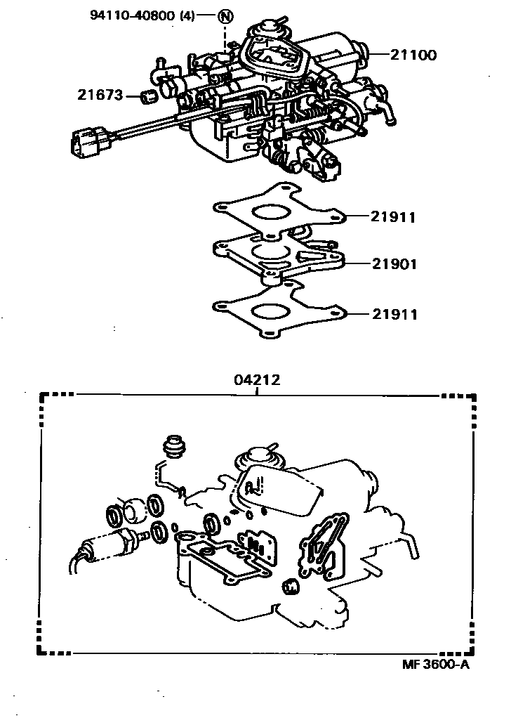 Toyota COROLLA carburetor assembly EPC diagram — MF3600A