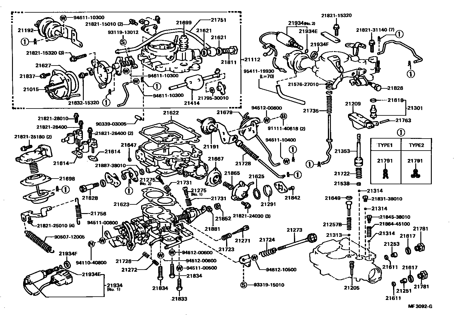 Toyota COROLLA 化油器 EPC diagram — MF3092G