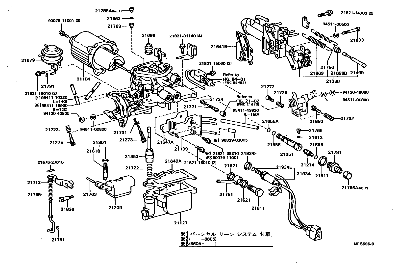 Toyota COROLLA 化油器 EPC diagram — MF3596B