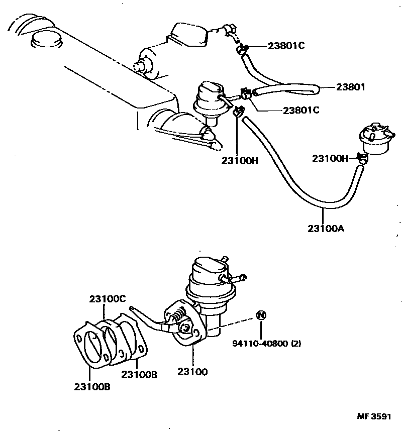 Toyota COROLLA 燃油泵和燃油管 EPC diagram — MF3591