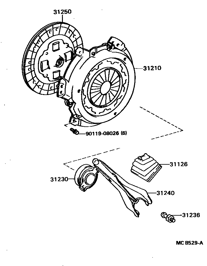 Toyota COROLLA 离合器和分离叉 EPC diagram — MCB529A