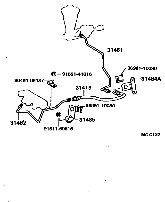 Toyota COROLLA 离合器踏板和挠性软管 EPC diagram — MCC122