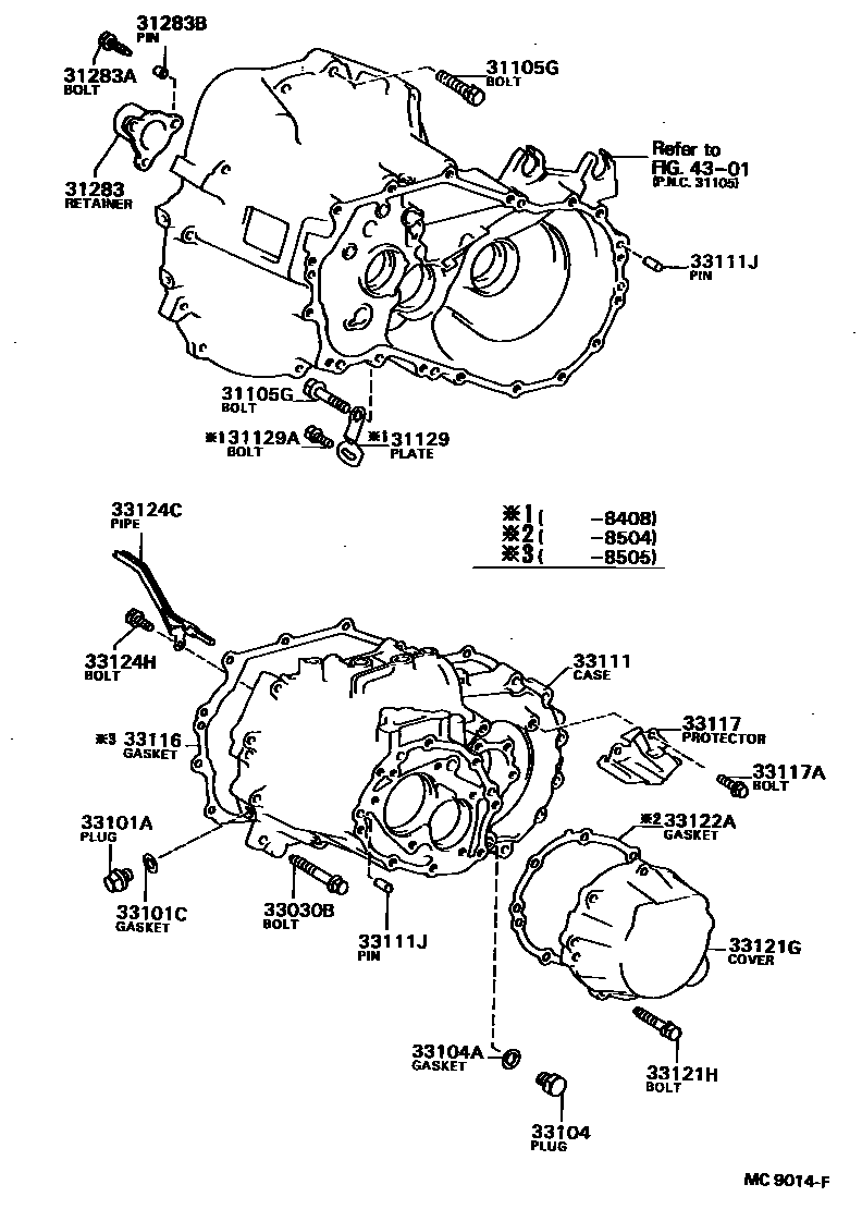 Toyota COROLLA 离合器壳和变速器壳(MTM) EPC diagram — MC9014F