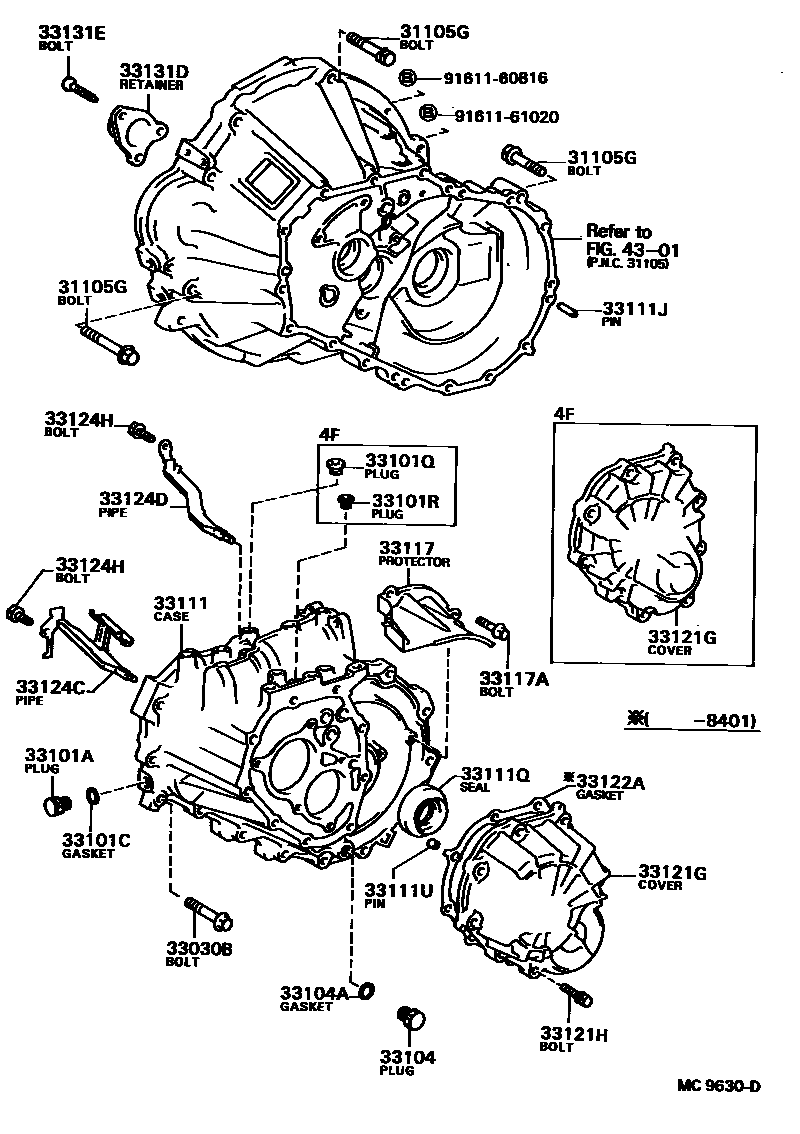 Toyota COROLLA 离合器壳和变速器壳(MTM) EPC diagram — MC9630D
