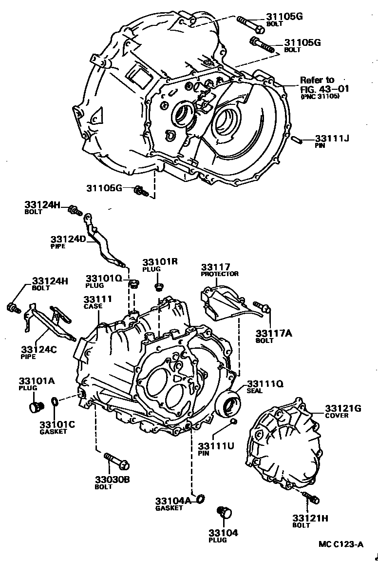 Toyota COROLLA 离合器壳和变速器壳(MTM) EPC diagram — MCC123A
