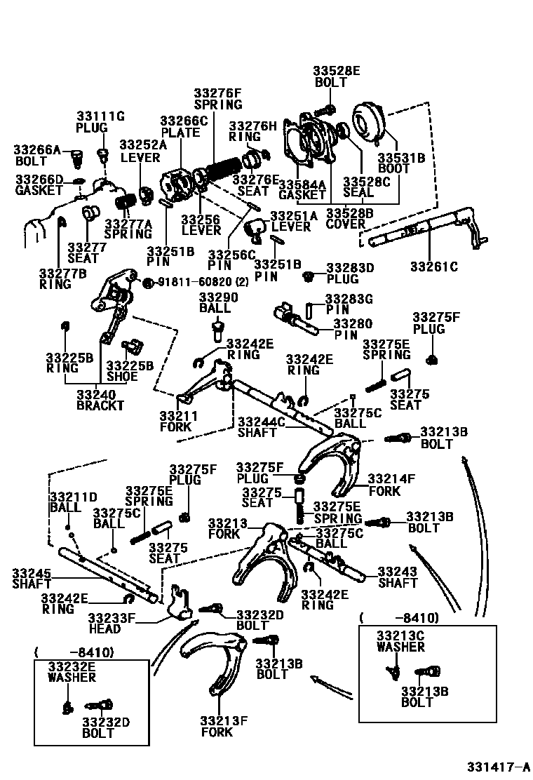 Toyota COROLLA 换档拨叉和换档杆轴(MTM) EPC diagram — 331417A