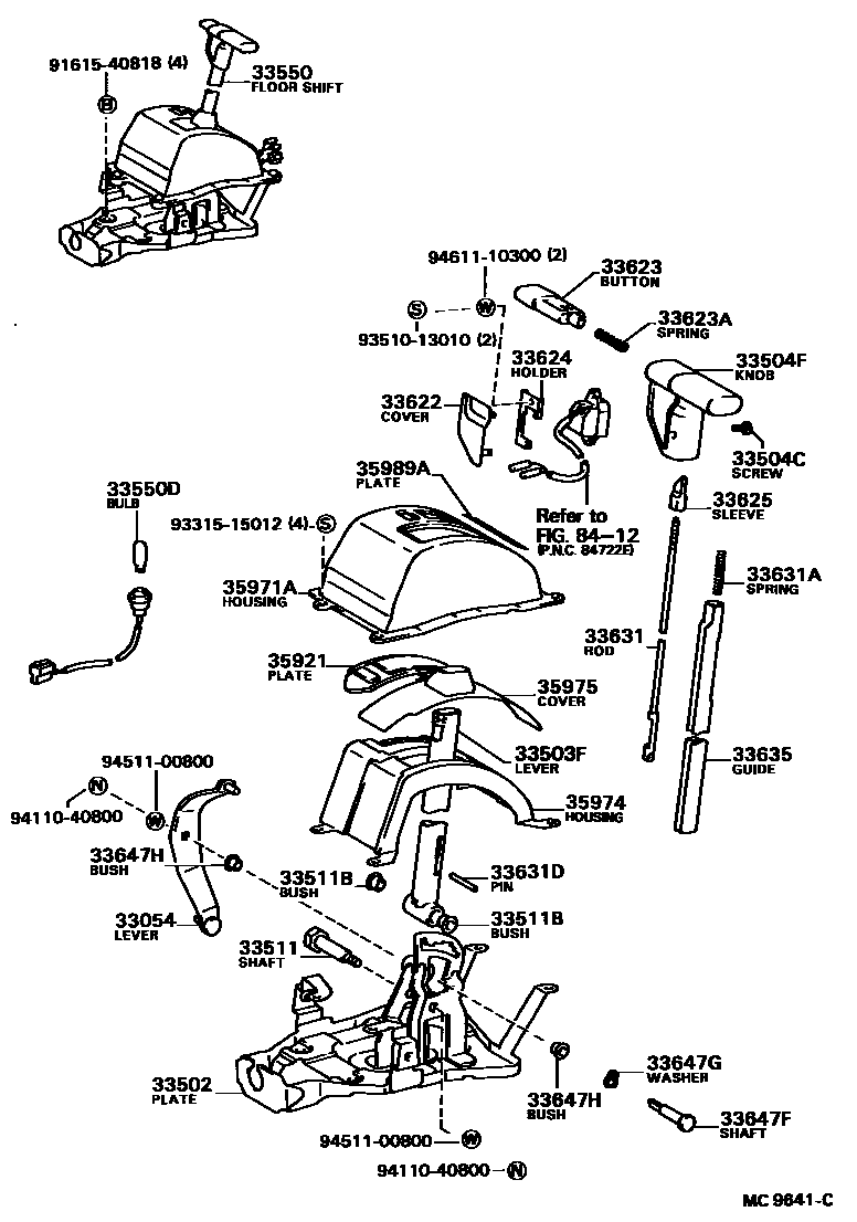 Toyota COROLLA Shift Lever & Retainer EPC diagram — MC9641C