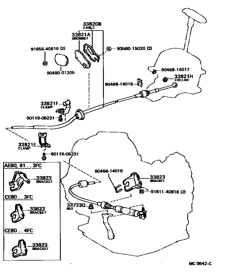 Toyota COROLLA Shift Lever & Retainer EPC diagram — MC9642C