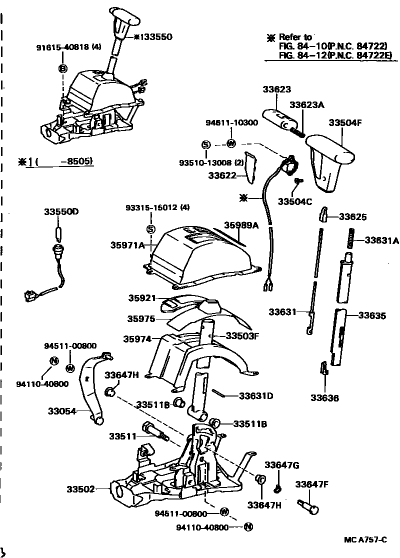Toyota COROLLA Shift Lever & Retainer EPC diagram — MCA757C