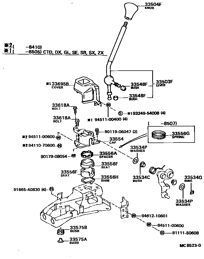 Toyota COROLLA Shift Lever & Retainer EPC diagram — MCB523D