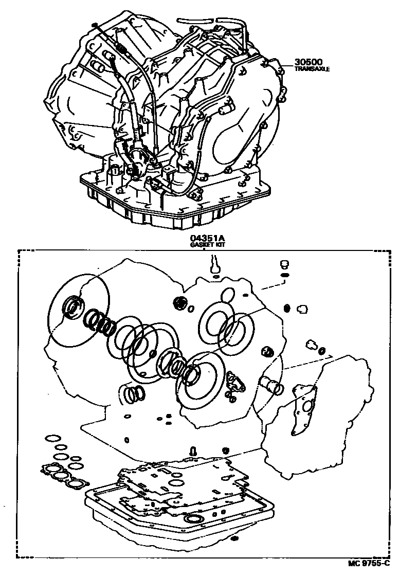 Toyota COROLLA 传动桥或变速器总成和衬垫组件(ATM) EPC diagram — MC9755C