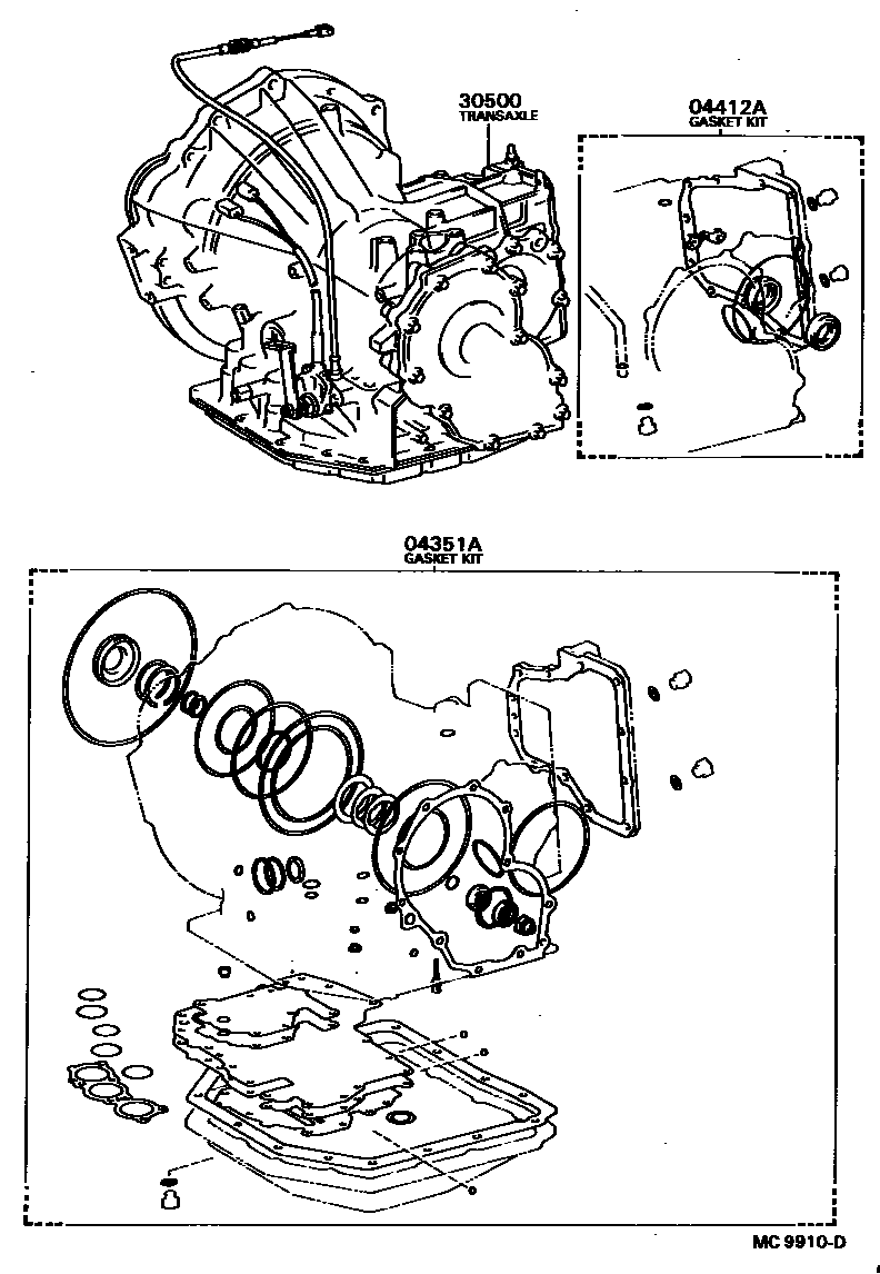 Toyota COROLLA 传动桥或变速器总成和衬垫组件(ATM) EPC diagram — MC9910D