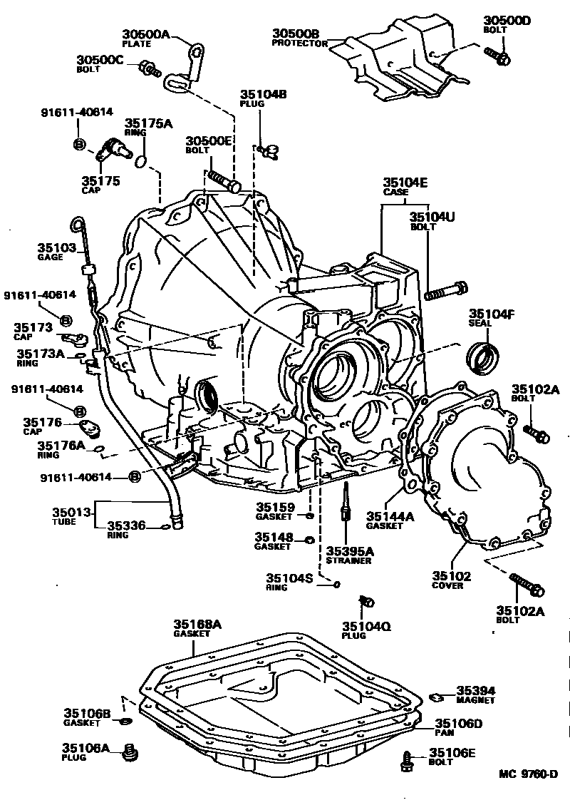 Toyota COROLLA 变速器壳和油底壳(ATM) EPC diagram — MC9760D