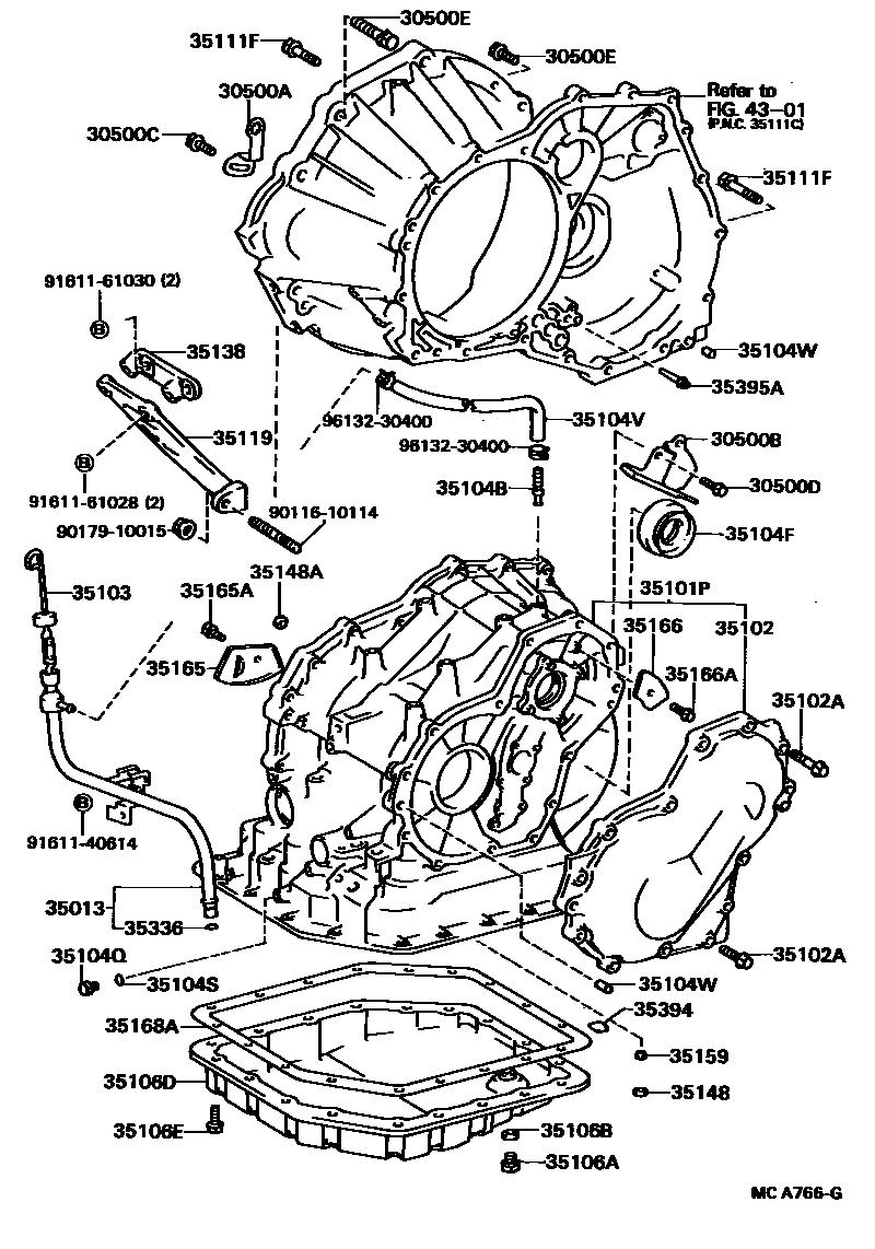 Toyota COROLLA 变速器壳和油底壳(ATM) EPC diagram — MCA766G