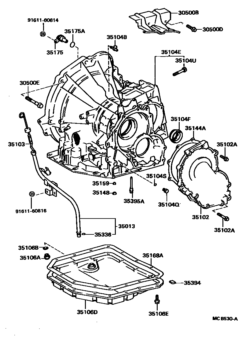 Toyota COROLLA 变速器壳和油底壳(ATM) EPC diagram — MCB530A