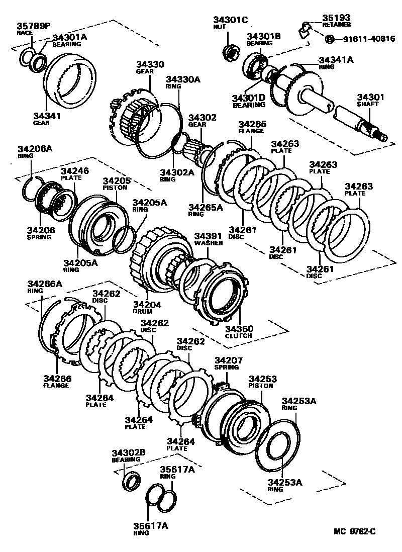 Toyota COROLLA 超速档齿轮(ATM) EPC diagram — MC9762C
