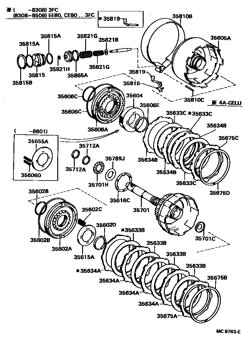 Toyota COROLLA 制动带和多片式离合器(ATM) EPC diagram — MC9763E