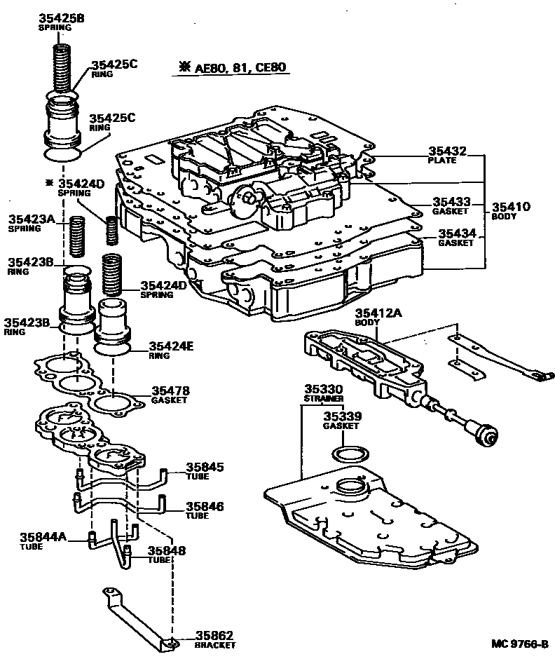 Toyota COROLLA 阀体和滤油网(ATM) EPC diagram — MC9766B