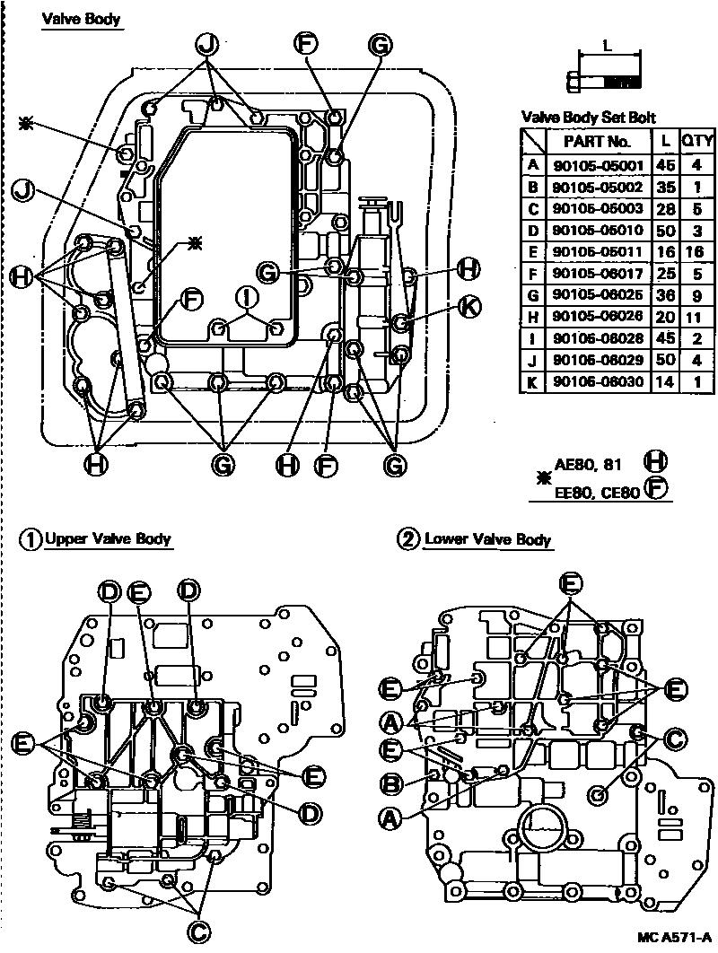 Toyota COROLLA 阀体和滤油网(ATM) EPC diagram — MCA571A