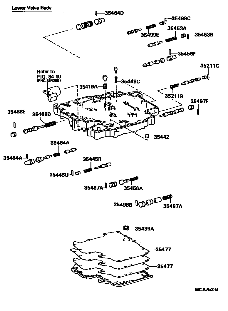 Toyota COROLLA 阀体和滤油网(ATM) EPC diagram — MCA752B