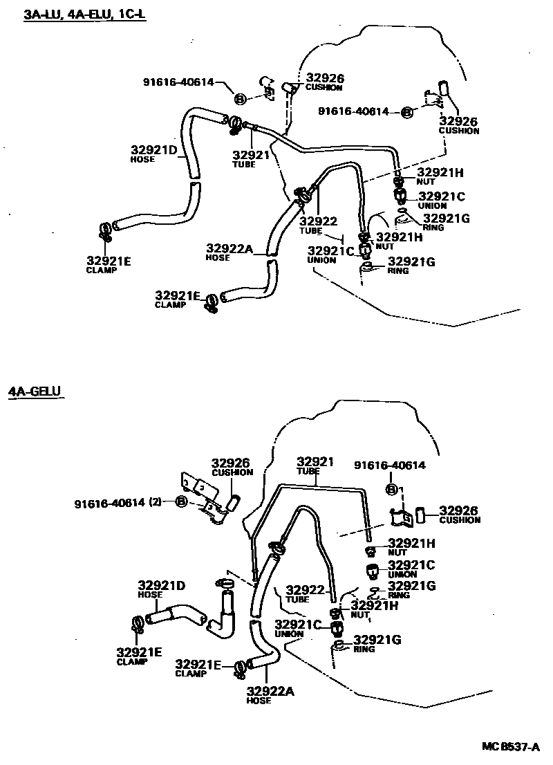 Toyota COROLLA 变速器油冷却器和配管(ATM) EPC diagram — MCB537A