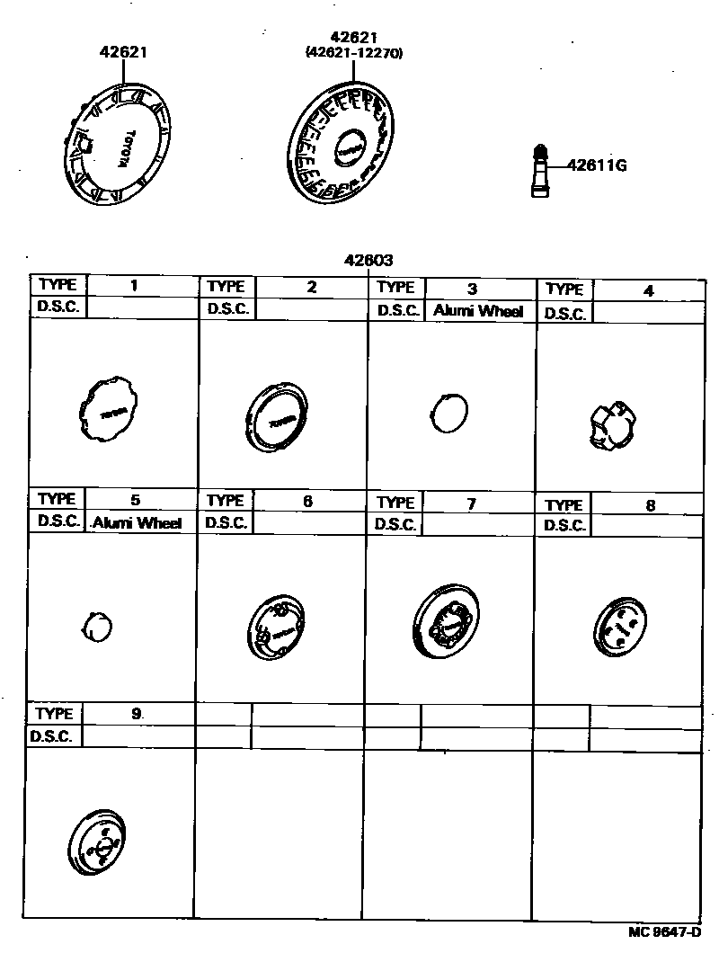 Toyota COROLLA 车轮和车轮盖 EPC diagram — MC9647D