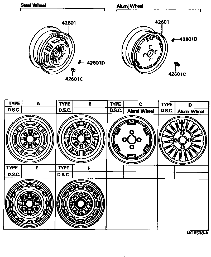 Toyota COROLLA 车轮和车轮盖 EPC diagram — MCB538A