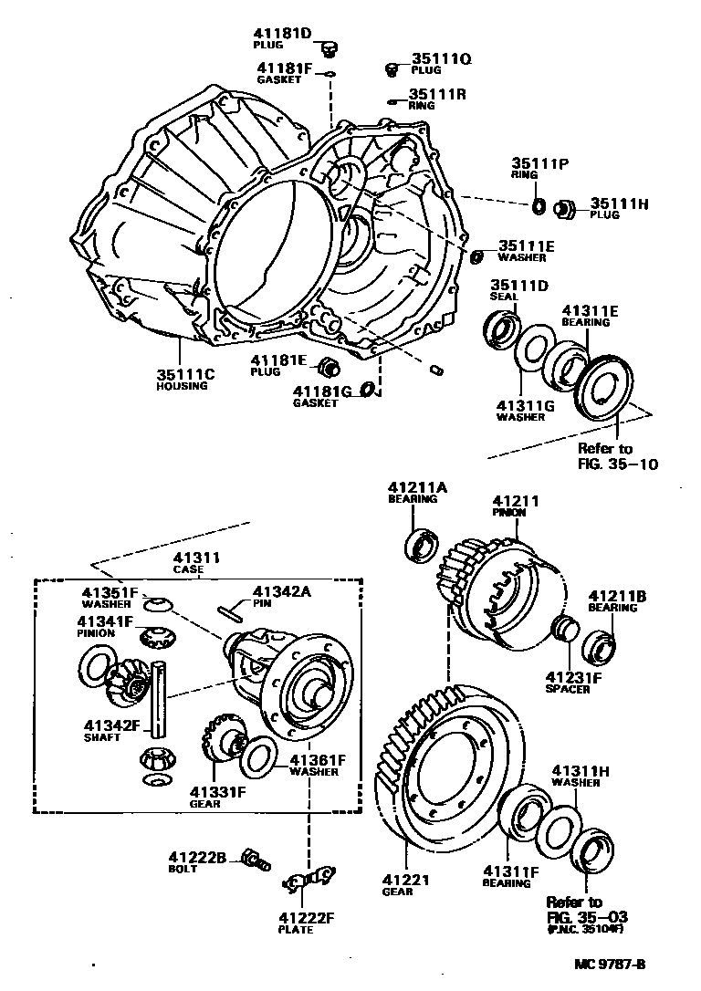 Toyota COROLLA 前桥壳和差速器 EPC diagram — MC9787B