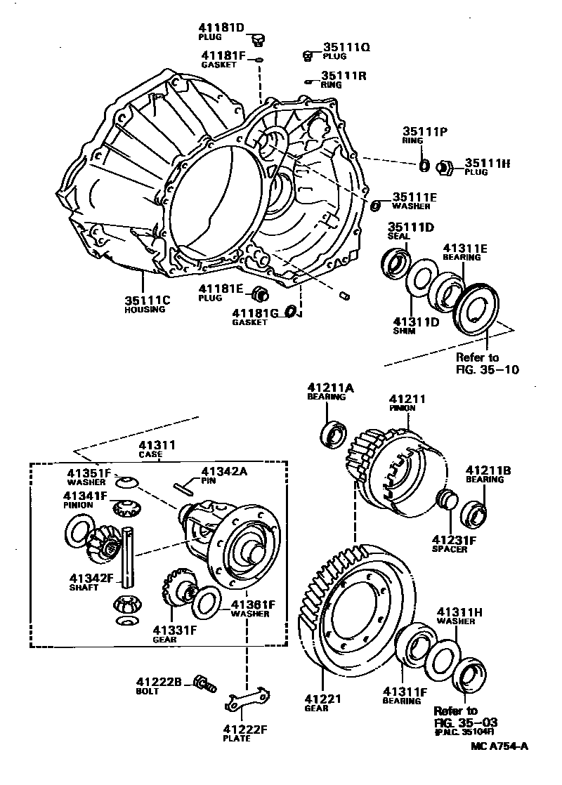 Toyota COROLLA 前桥壳和差速器 EPC diagram — MCA754A
