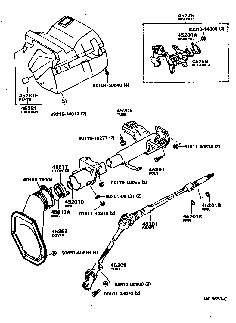 Toyota COROLLA Steering Column & Shaft EPC diagram — MC9653C