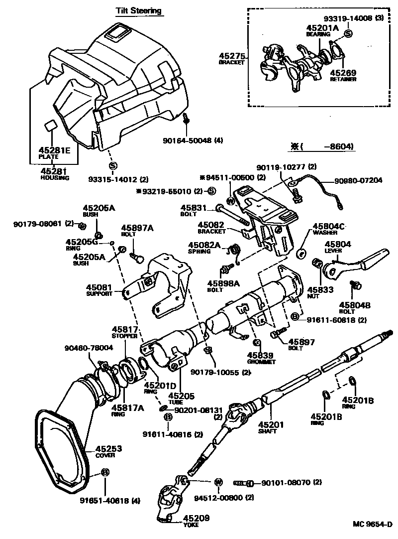 Toyota COROLLA Steering Column & Shaft EPC diagram — MC9654D