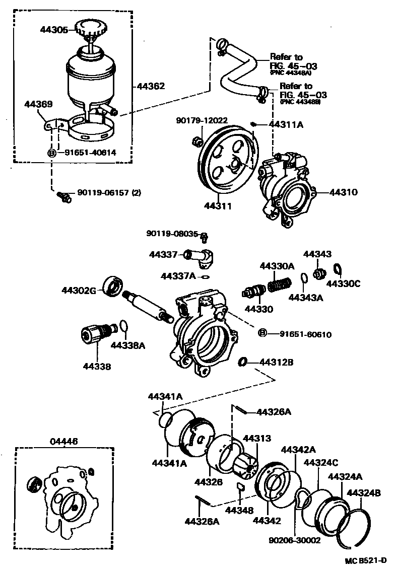 Toyota COROLLA 叶片泵和储油罐(动力转向) EPC diagram — MCB521D
