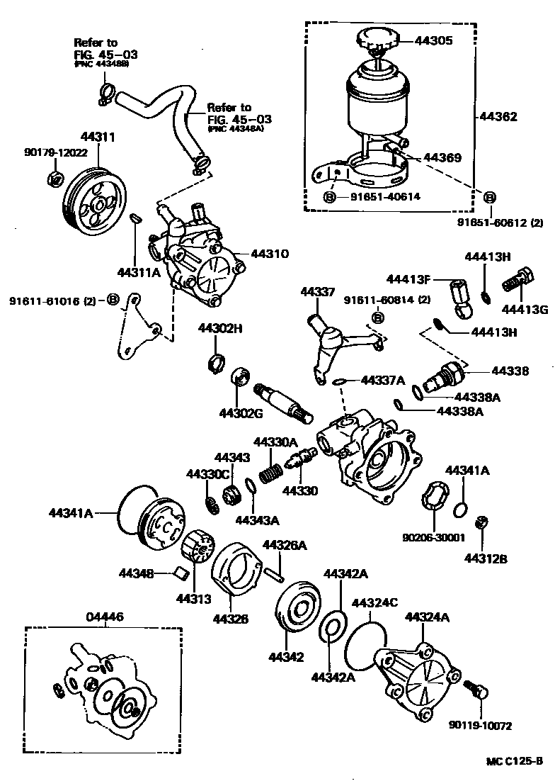 Toyota COROLLA 叶片泵和储油罐(动力转向) EPC diagram — MCC125B