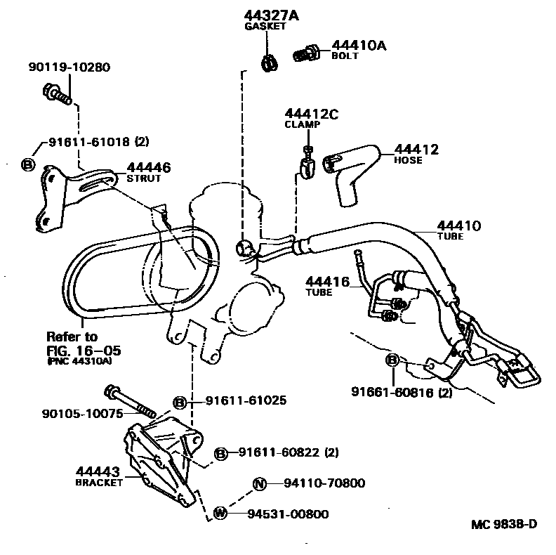 Toyota COROLLA 动力转向配管 EPC diagram — MC9838D