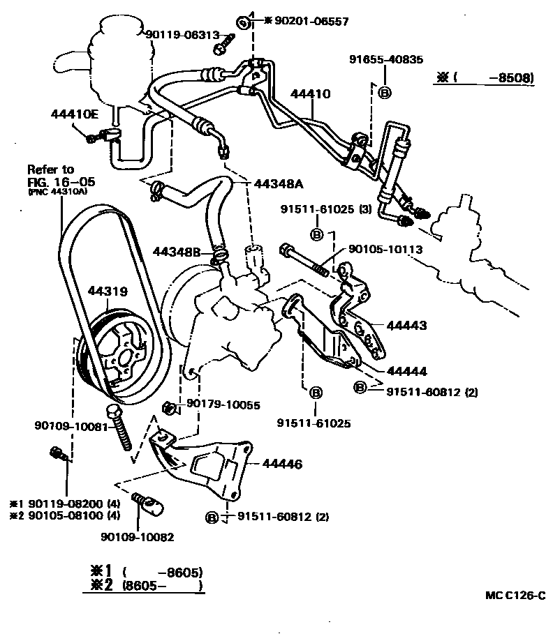 Toyota COROLLA 动力转向配管 EPC diagram — MCC126C