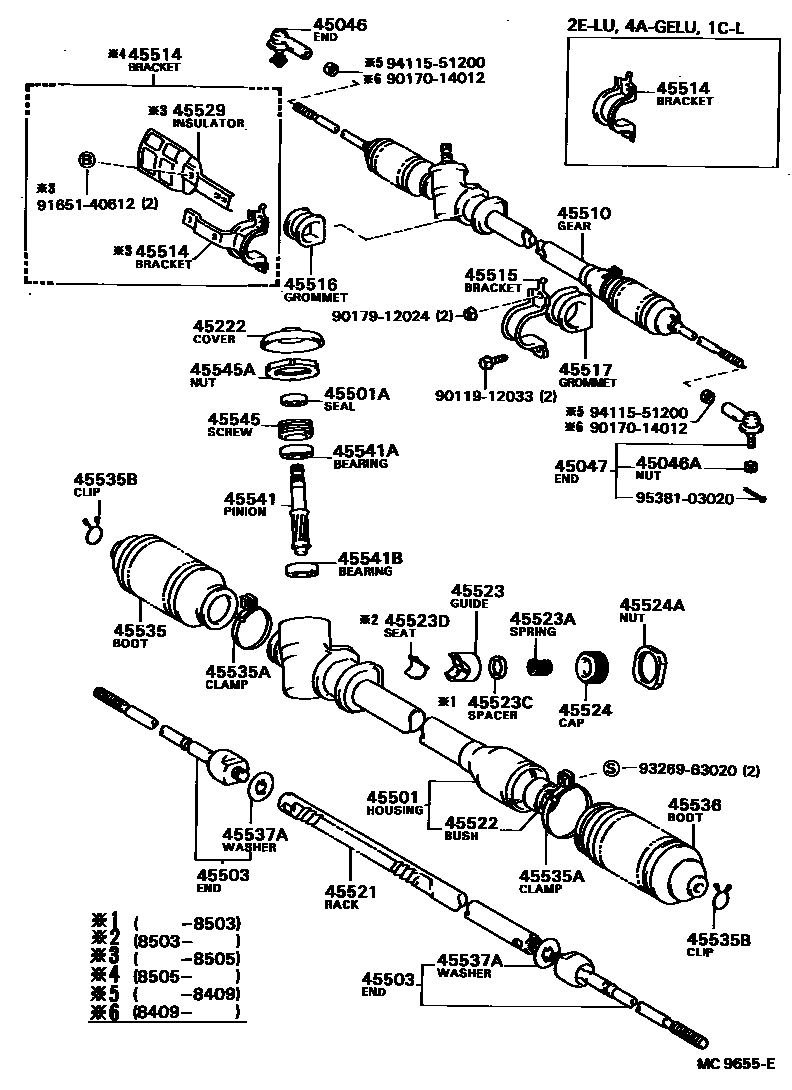 Toyota COROLLA 前转向齿轮和连杆 EPC diagram — MC9655E