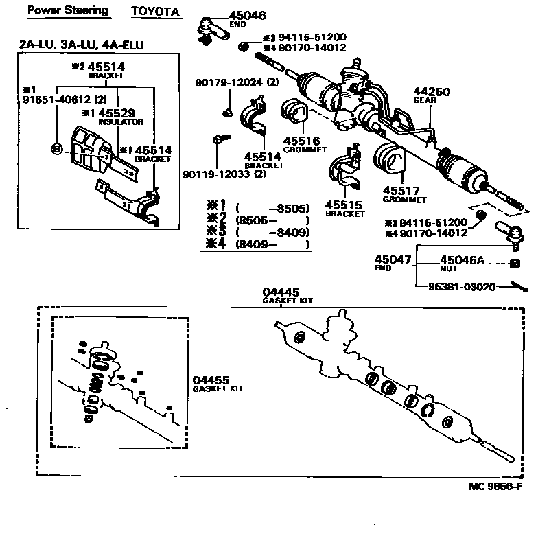 Toyota COROLLA 前转向齿轮和连杆 EPC diagram — MC9656F