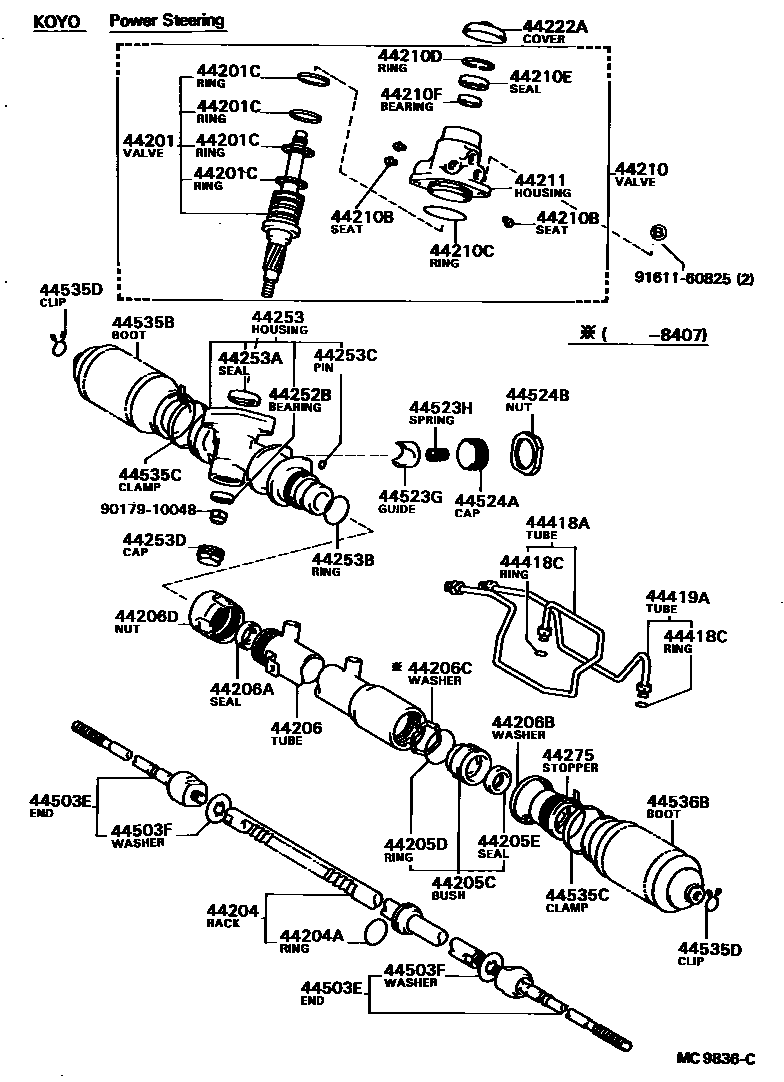 Toyota COROLLA 前转向齿轮和连杆 EPC diagram — MC9836C