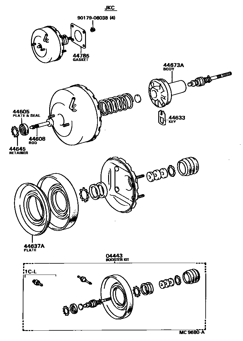 Toyota COROLLA 制动助力器和真空管 EPC diagram — MC9680A