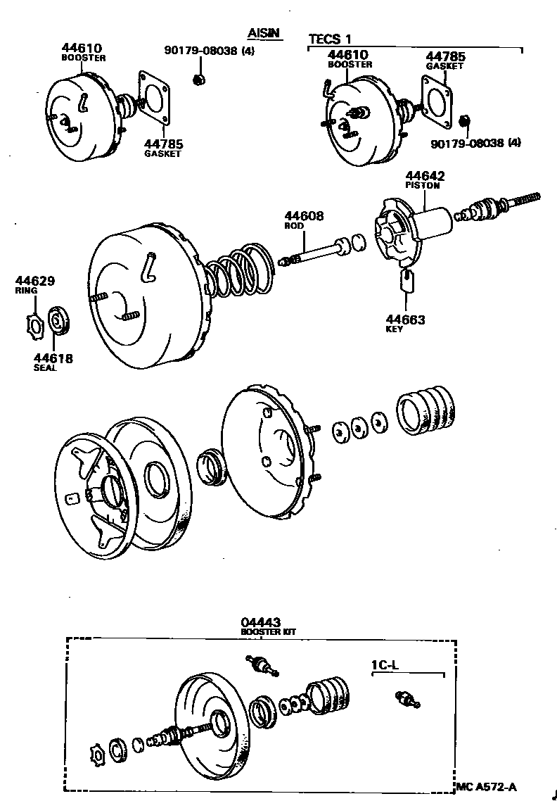 Toyota COROLLA 制动助力器和真空管 EPC diagram — MCA572A
